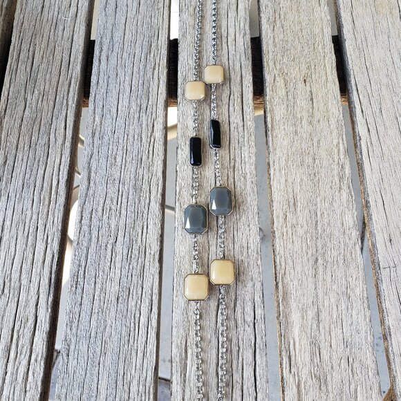 Chico's Long Silvertone Necklace with Chunky Stones - Picture 5 of 5